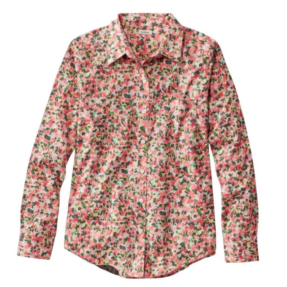 L.L. Bean Floral Button-Down Shirt in Pink, Green, White